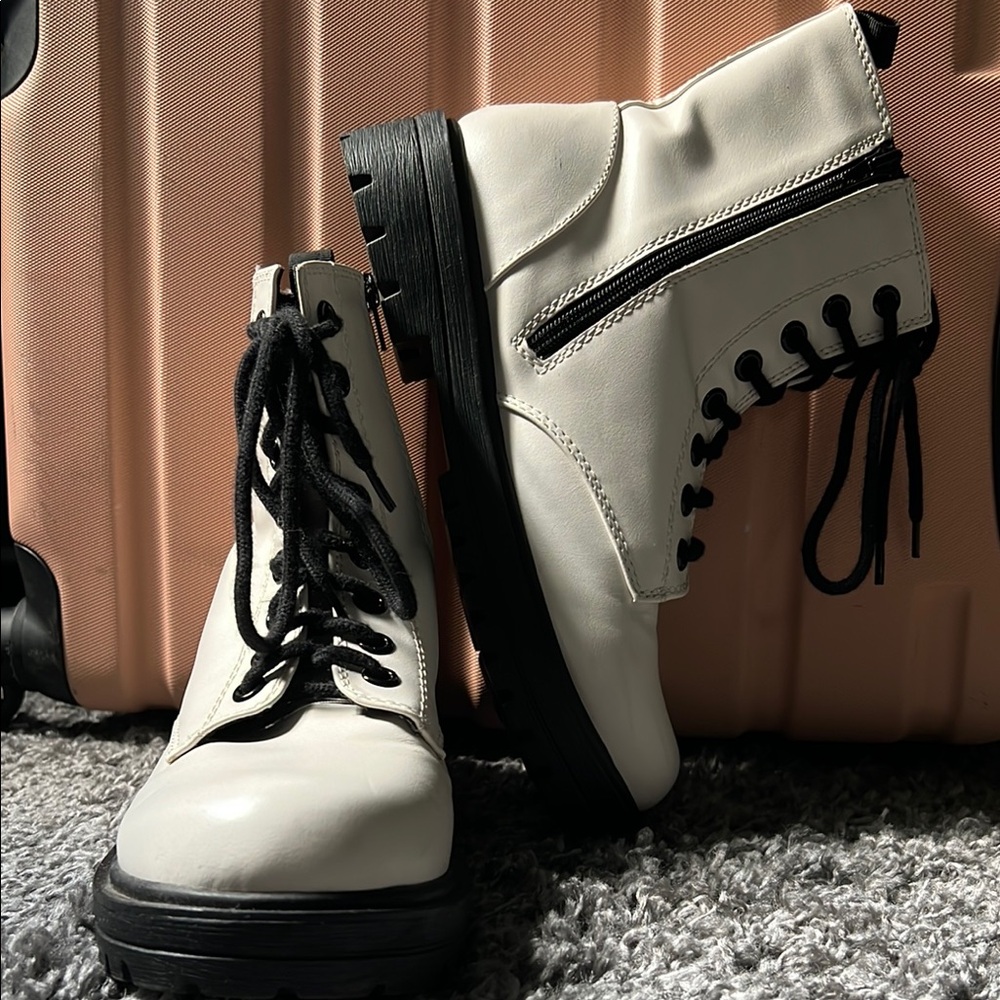 Stylish White Lace-Up Boots